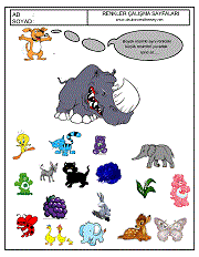 okul öncesi renkler çalışma sayfaları; verilen resimle aynı renkte olan resimleri işaretle